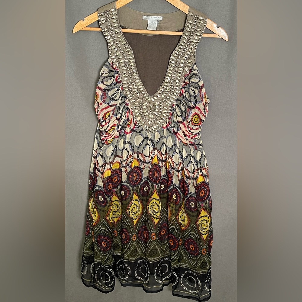 Alberto Makali M Multi Color Embellished V-Neck Sleeveless Dress